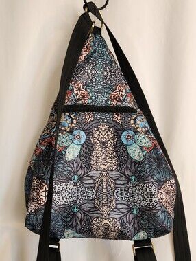 Women's Blue Floral Pattern Sling Backpack - Casual Daypack